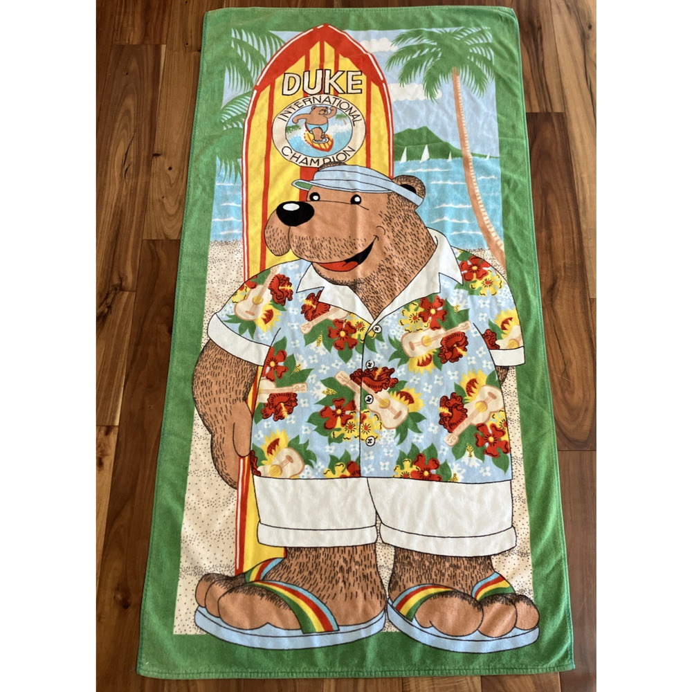 Vintage Seven Seas Duke Surfing Bear Hawaii Bear Unique RARE Beach Towel Cotton